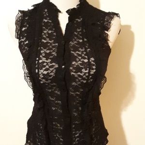 Black sheer ruffled lace top